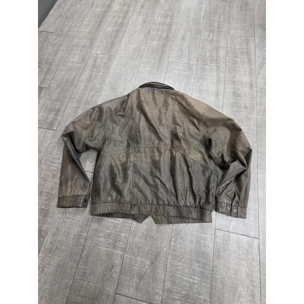 Members Only Leather Jacket Mens 46 Brown Bomber Hooded Full Zip Pockets Lined